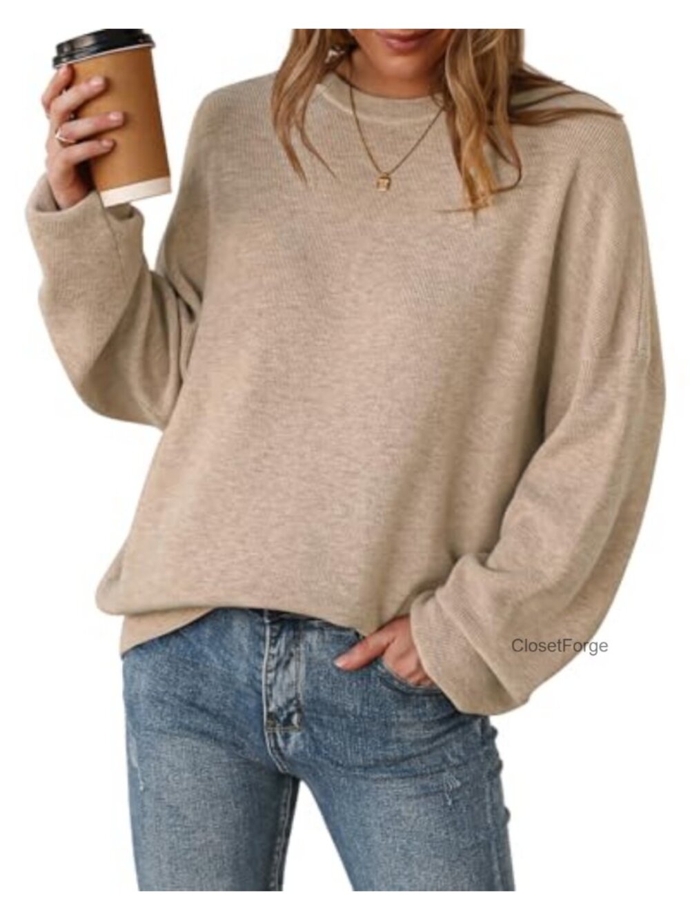 Wool Blend Oversized Crewneck Pullover Sweater